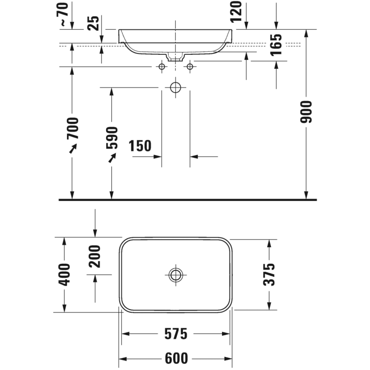 Duravit Happy D.2 Plus servant, 60x40 cm, antrasitt