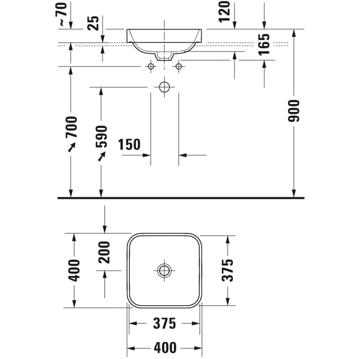 Duravit Happy D.2 Plus servant, 40x40 cm, antrasitt