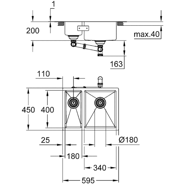 Grohe K700 køkkenvask, 59,5x45 cm, rustfrit stål