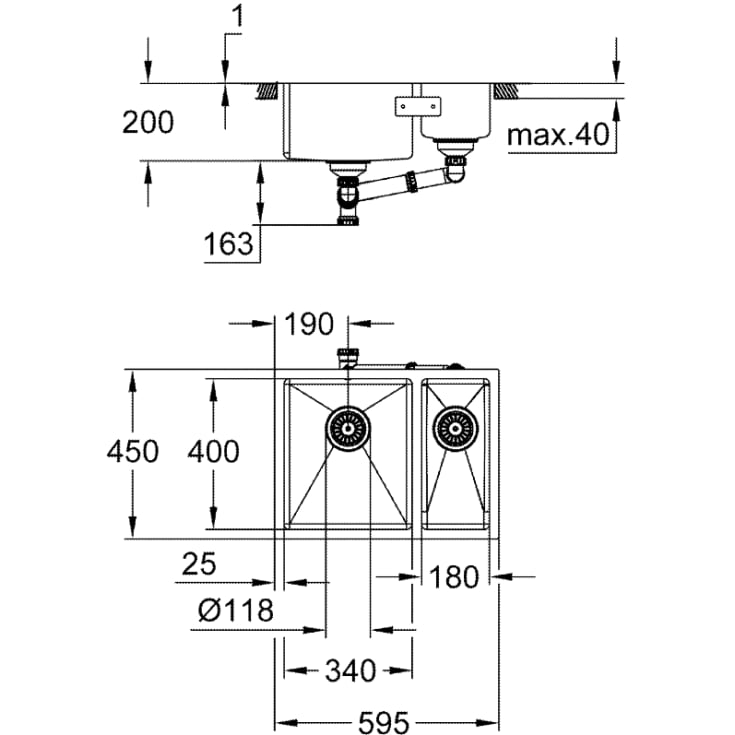 Grohe K700 køkkenvask, 59,5x45 cm, rustfrit stål