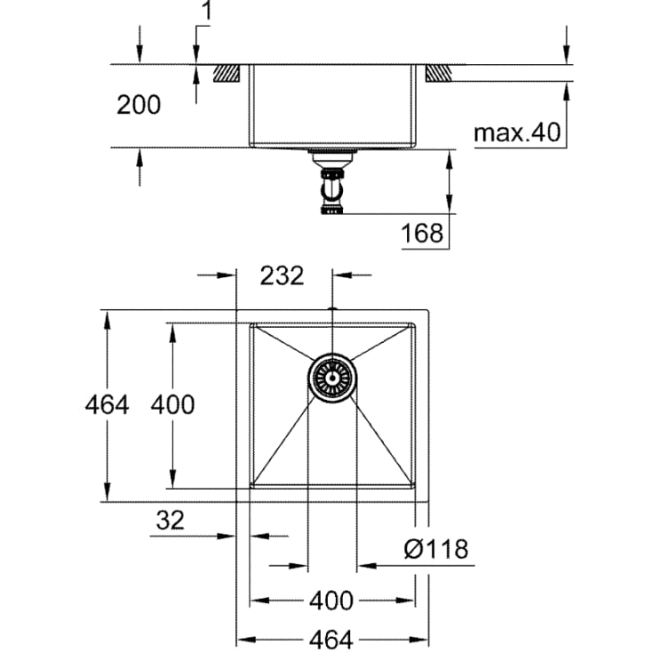 Grohe K700 køkkenvask, 46,4x46,4 cm, rustfrit stål