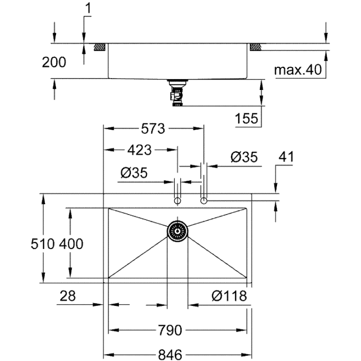 Grohe K800 køkkenvask, 84,6x51 cm, rustfrit stål