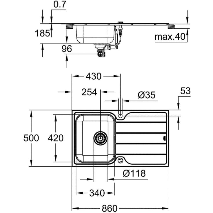 Grohe K500 kjøkkenvask, 86x50 cm, rustfritt stål