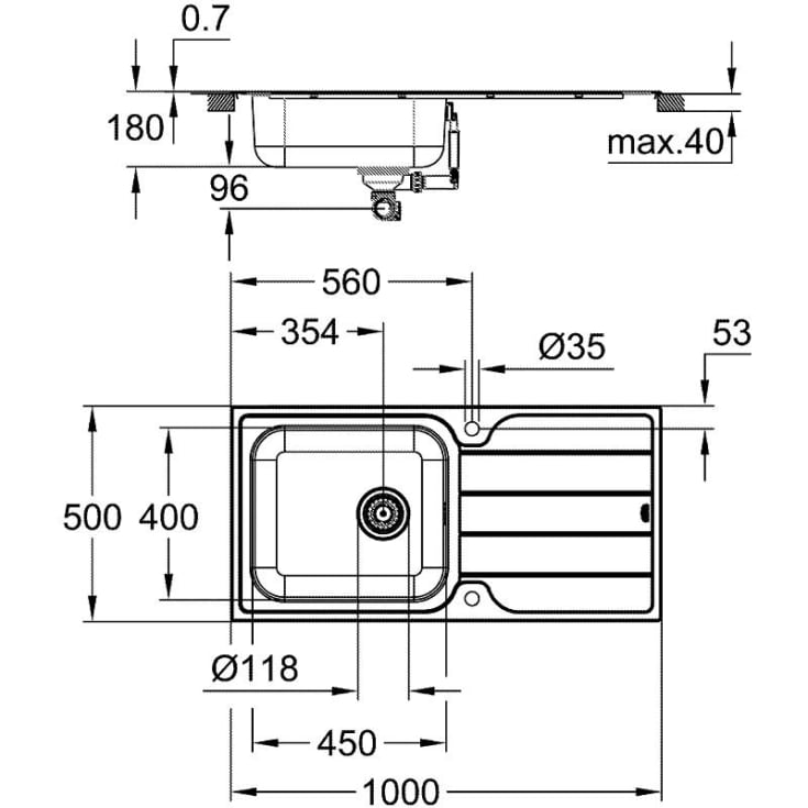 Grohe K500 kjøkkenvask, 100x50 cm, rustfritt stål