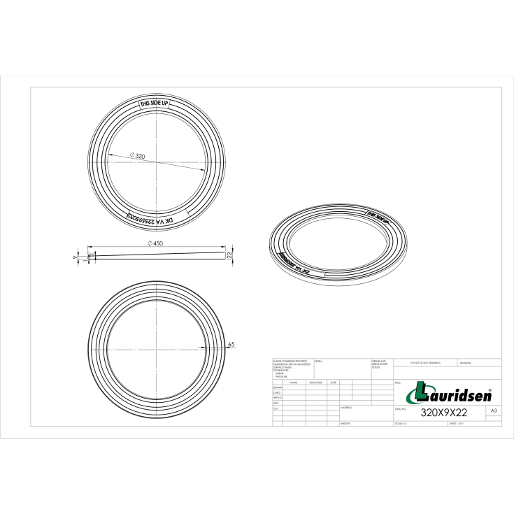 Lauridsen skrå topring Ø315 mm, højde 9-22 mm - plast