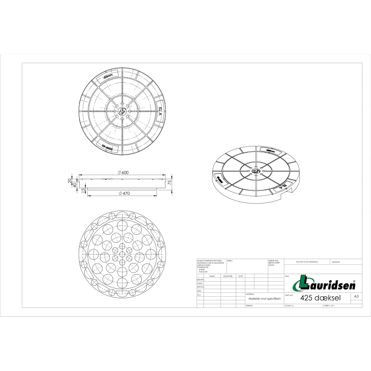 Lauridsen dæksel af plast til 425 mm kegle, Ø600 mm