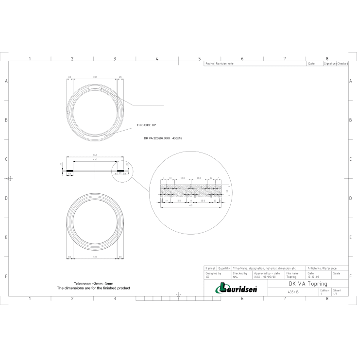 Lauridsen topring i plast Ø425, 15 mm