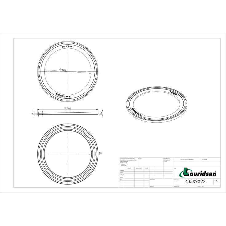 Lauridsen skrå topring Ø425 mm, højde 9-22 mm - plast