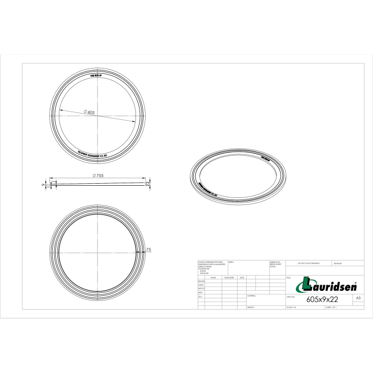 Lauridsen skrå topring Ø600 mm, højde 9-22 mm - plast
