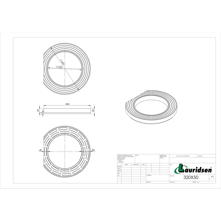 Lauridsen avskåret toppring Ø315X50 mm - plast