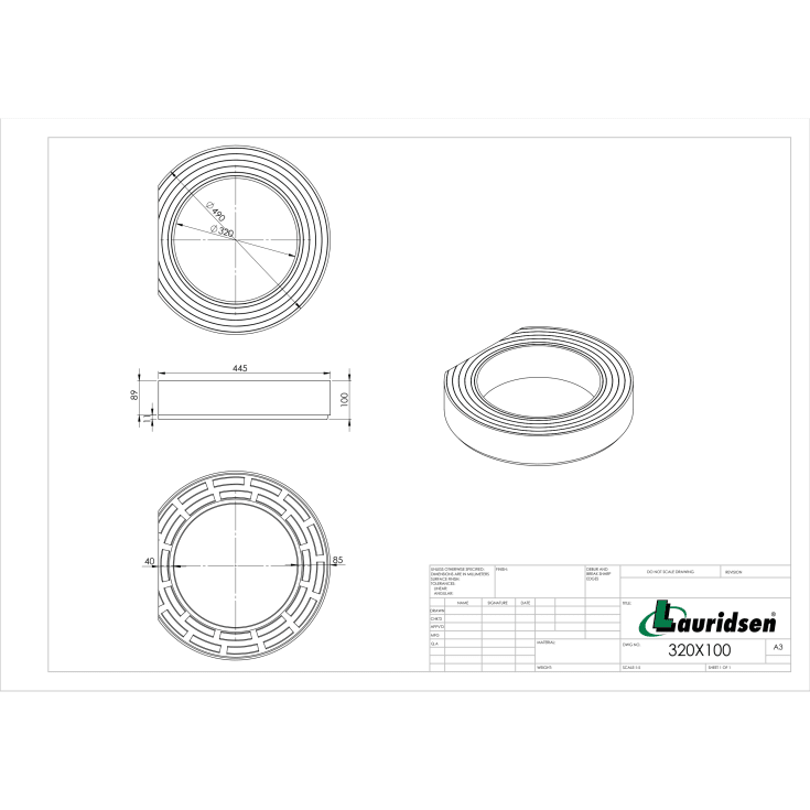 Lauridsen afskåret topring Ø315X100 mm - plast