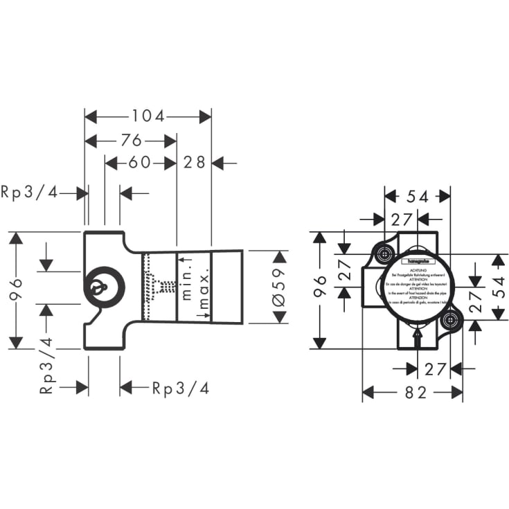 Hansgrohe indbygningsdel til Trio afspærrings/omskifterventil