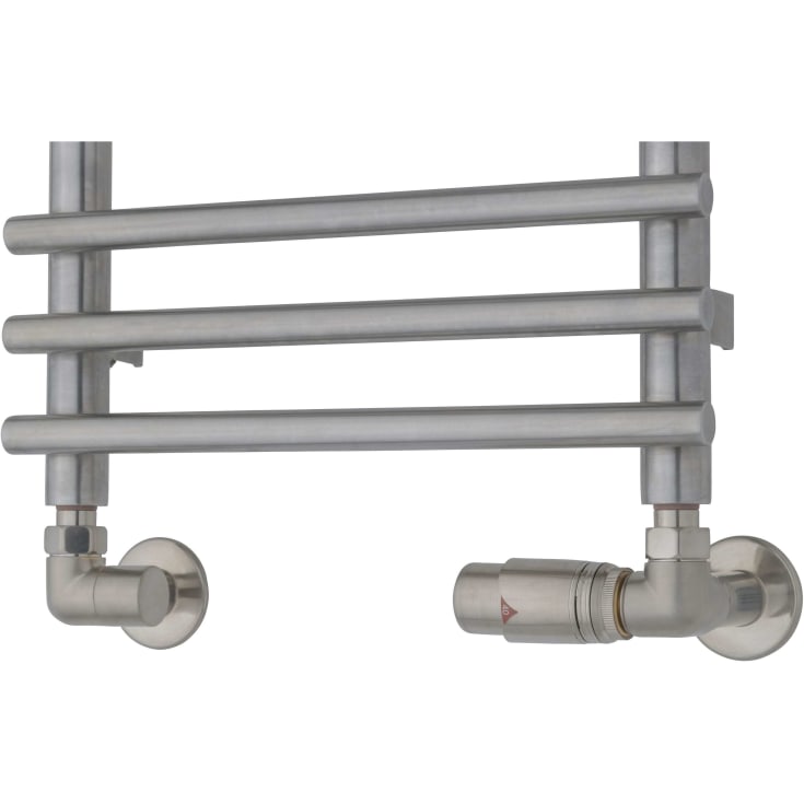 Ventilsæt m/returtermostat i højre side, vinkelløbende, børstet krom