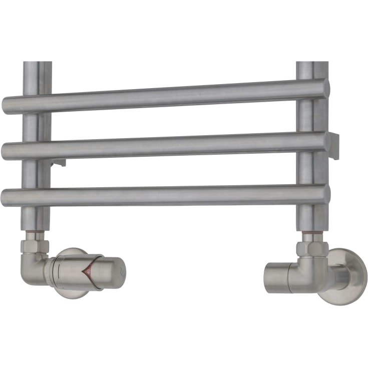 TVS ventilsæt m/returtermostat i venstre side, vinkelløbende, børstet krom