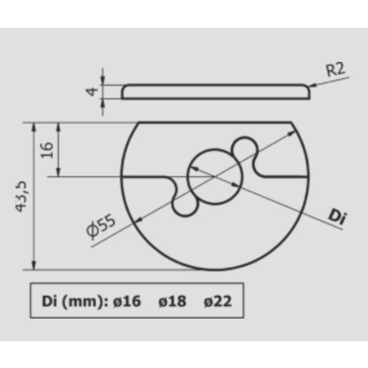 Roset alu natur m/cut, 16 mm
