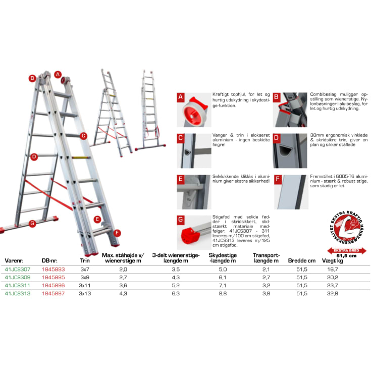 Jumbo super proff 6,1meter 3-delt combistige 3x9 trin