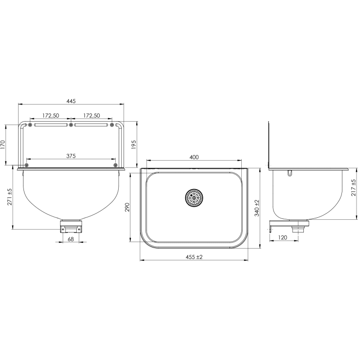 Intra GUB1 udslagsvask, 45,5x34 cm, rustfrit stål