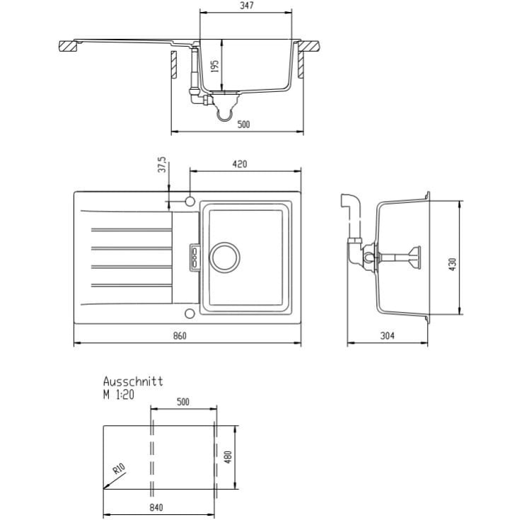 Intra Primus D-100 køkkenvask, 86x50 cm, sort
