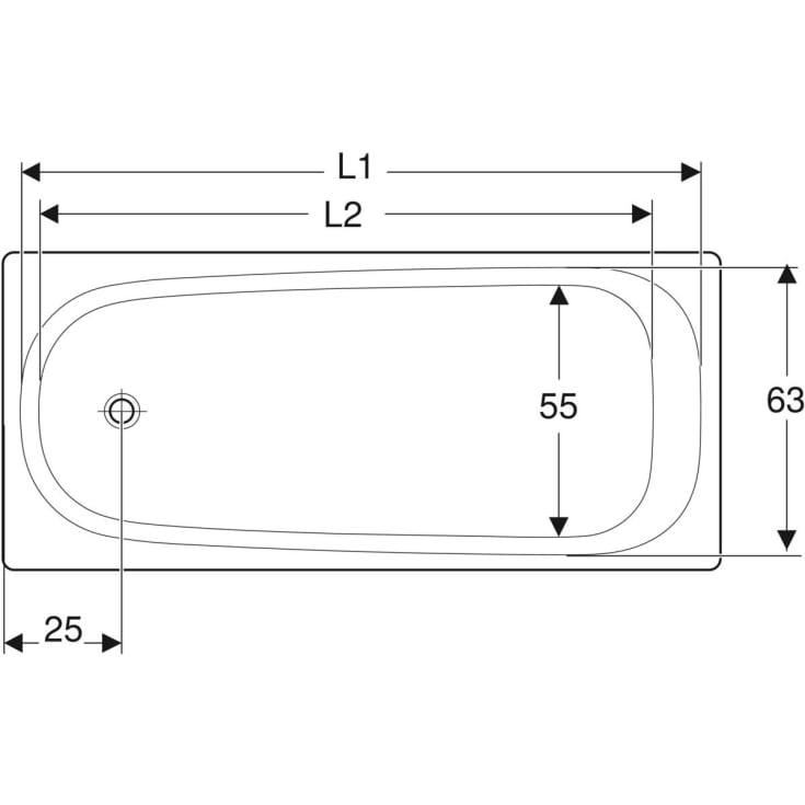 Ifö Caribia BK-PRO badekar, 147x69,5 cm, hvid