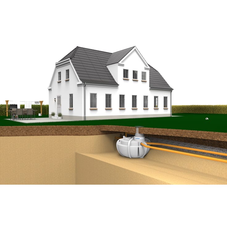 WaterCare 2300 l 3-kammertank t/gravitation m/fordelerbrønd, 5PE