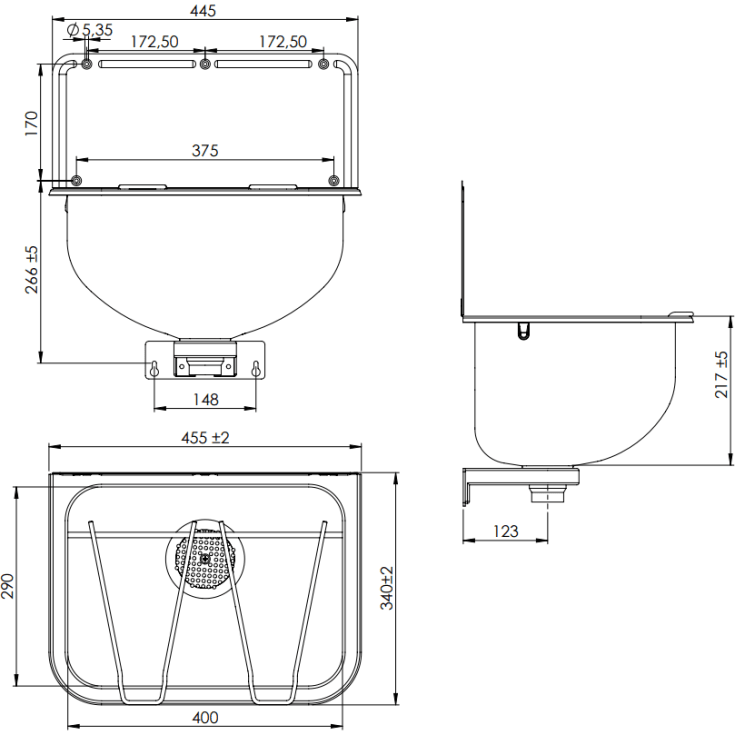 Intra GUB3 udslagsvask, 45,5x34 cm, rustfrit stål