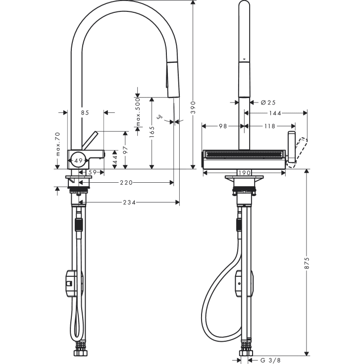 Hansgrohe Aquno Select M81 kjøkkenarmatur, uttrekkbar tut, matt sort