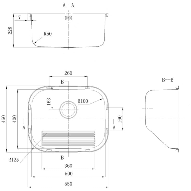 Intra Tempra 50 vaskekar, 55x45 cm, rustfritt stål