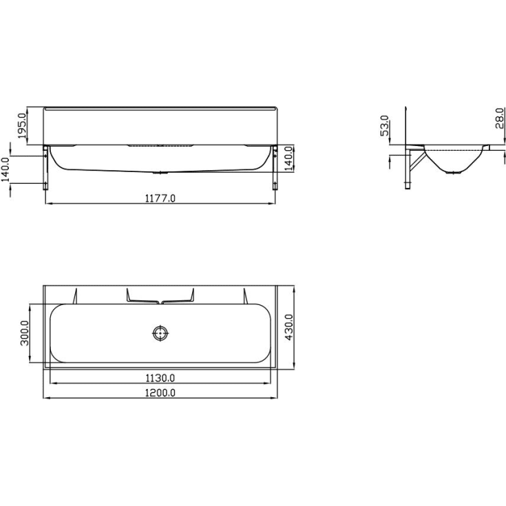 Intra P120 vaskerende, 120x43 cm, rustfrit stål