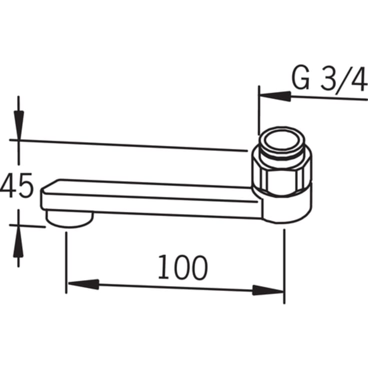 Oras D-tud, 100 mm, 3/4", krom