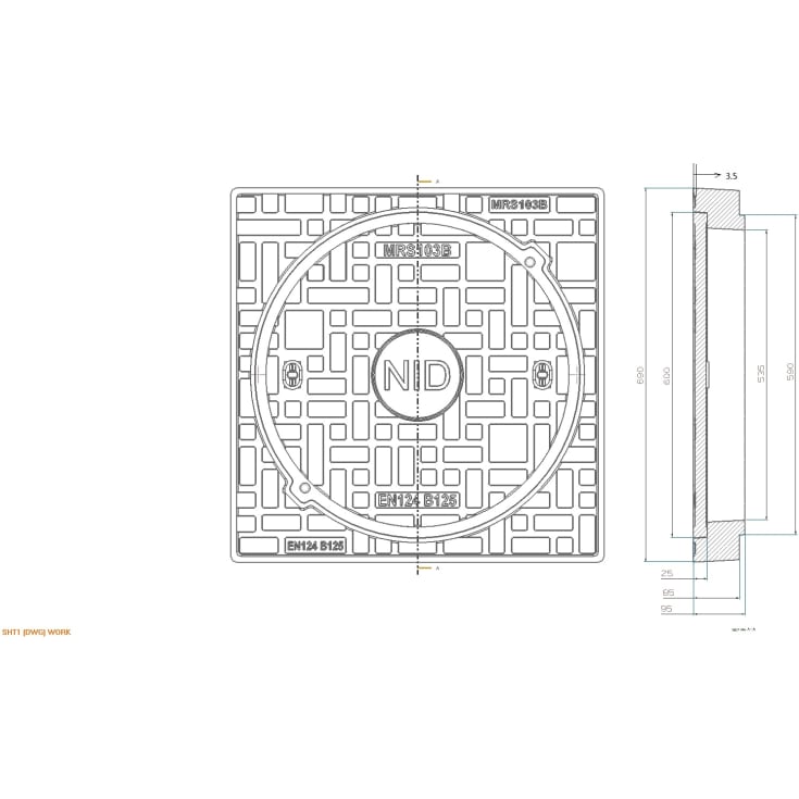 NID fast karm med dæksel, til Ø600 mm opføringsrør, 12,5 ton, komposit