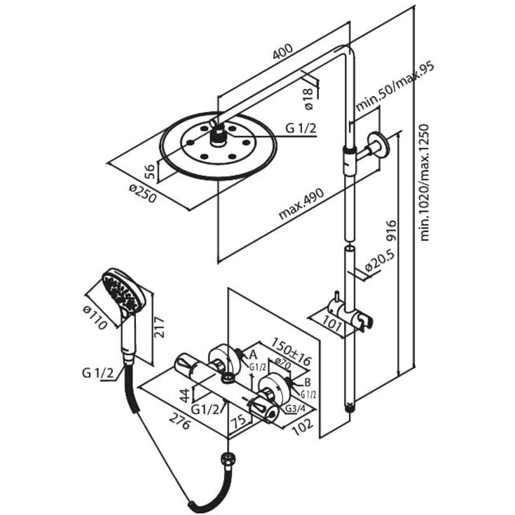 Damixa Silhouet dusjsett, vannbesparende, stål