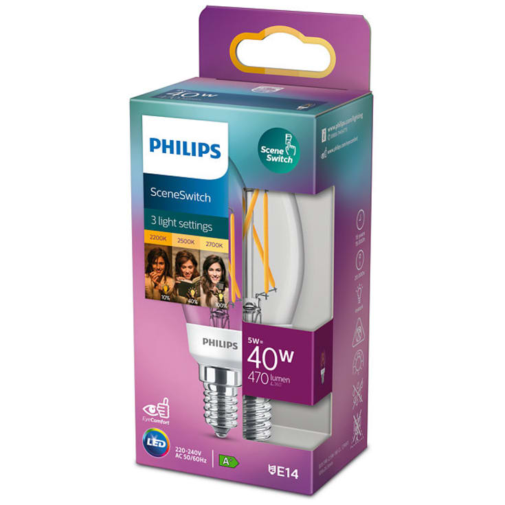 Philips SceneSwitch E14 mignonpære, 2200-2700K, 5,5W