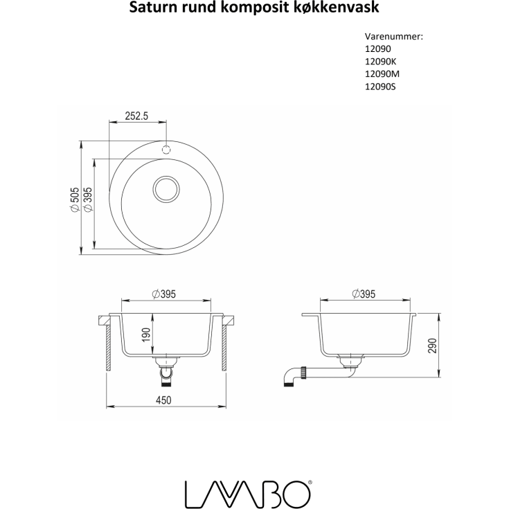Lavabo Saturn køkkenvask, Ø50,5 cm, sort