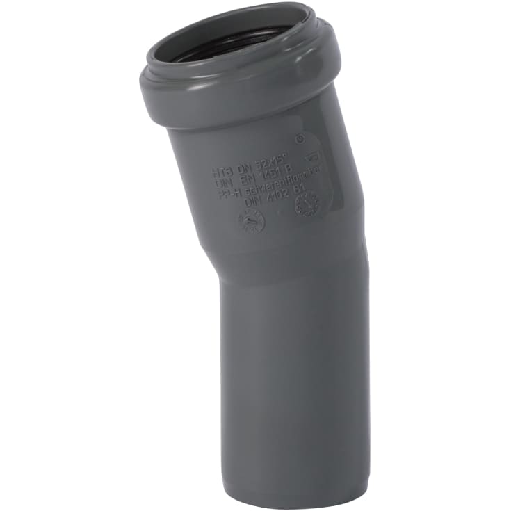 32 mm x 15° Böj avlopp PP grå