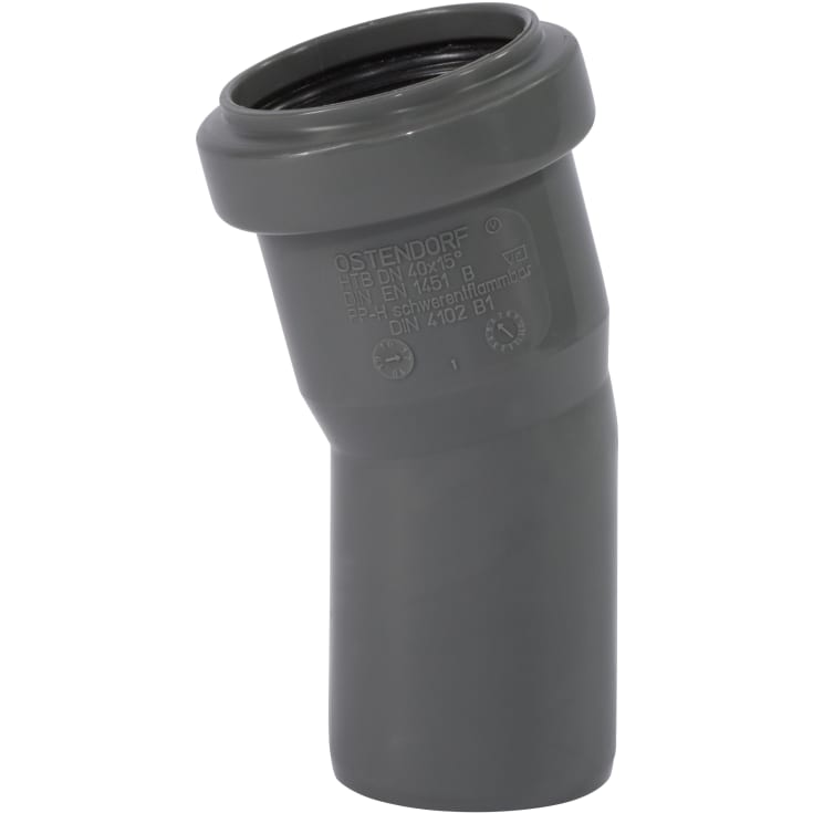 40 mm x 15° Bend avløp PP grå