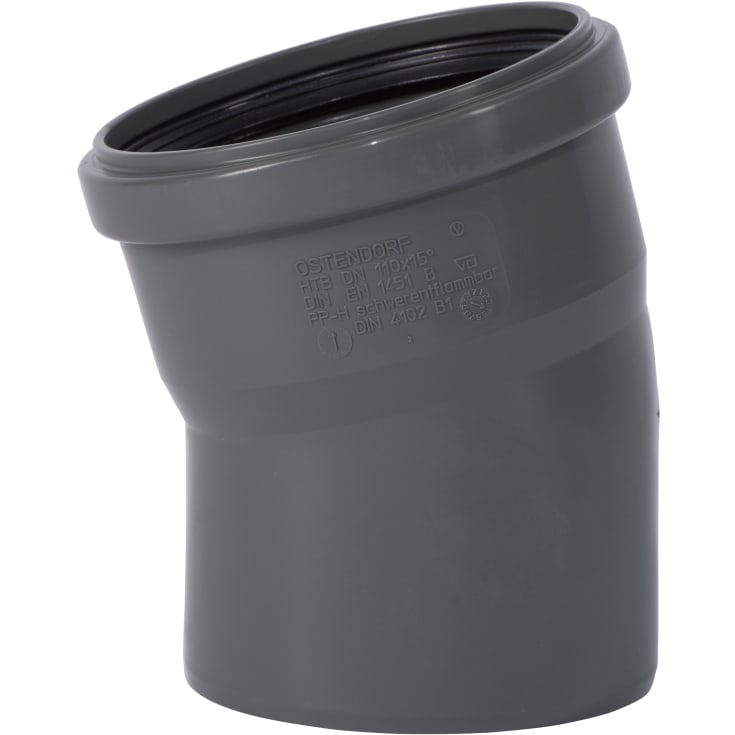 110 mm x 15° Bend avløp PP grå