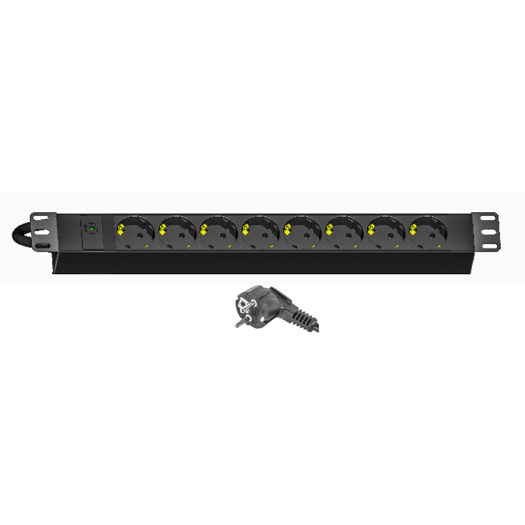 Strömpanel 8xSchuko uttag med jord och Schuko-kontakt, 3M kabel