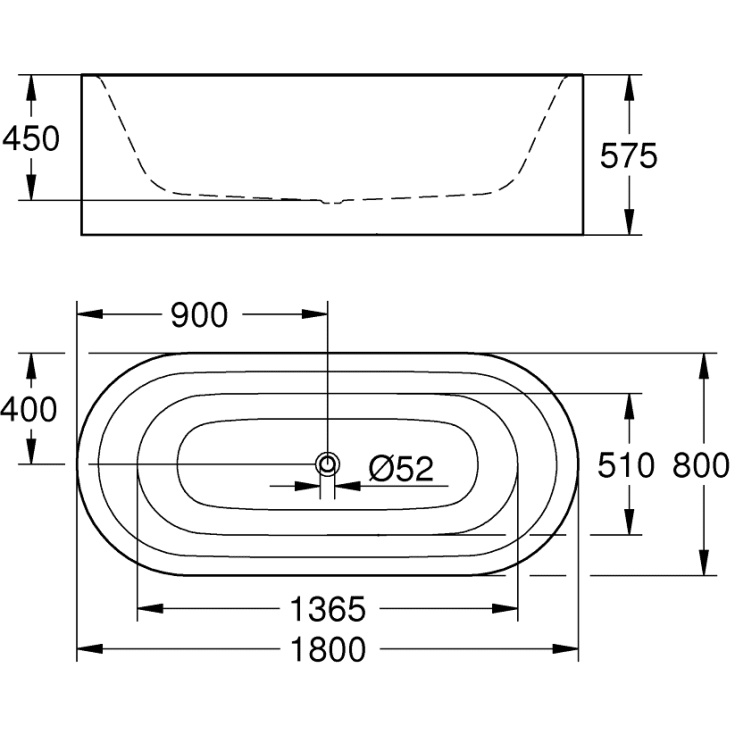 Grohe Essence badekar 180x80 cm, hvid