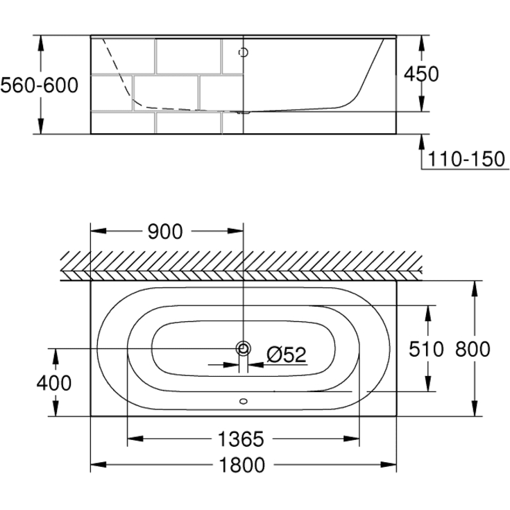 Grohe Essence badekar, 180x80 cm, hvit