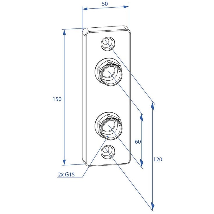 Trio Perfekta Design Line väggbricka, dubbel/2 rör, pex 15x2,5 mm, förkromad