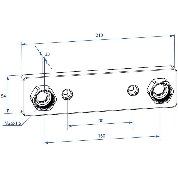 Trio Perfekta Design Line blandarfäste, 160 cc, cu Ø12 & 15 mm, förkromat