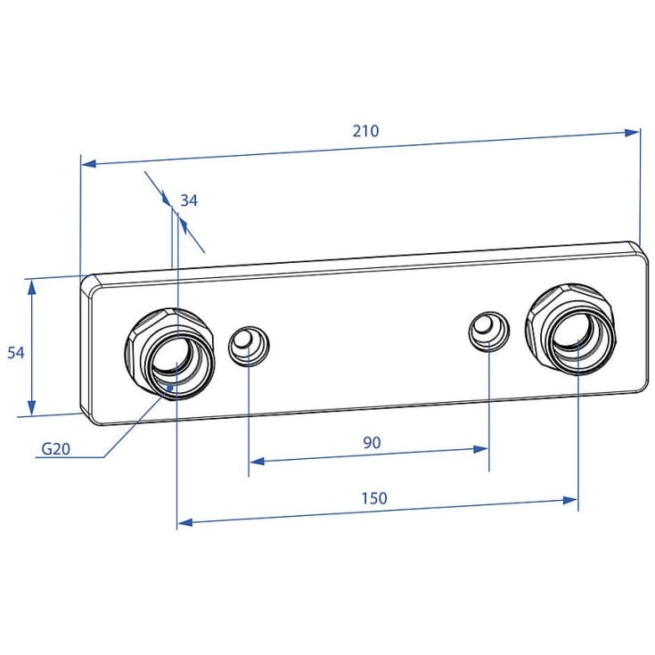 Trio Perfekta Design Line blandarfäste, 150 cc, pex 15x2,5 mm, förkromat