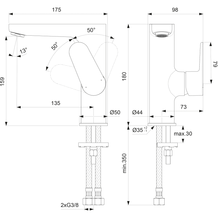 Ideal Standard Cerafine O H160 håndvaskarmatur, krom