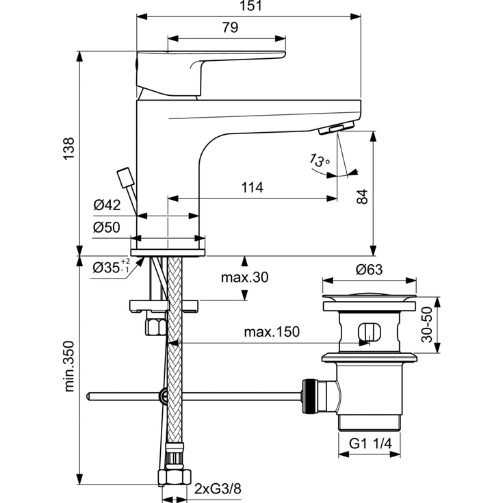 Ideal Standard Cerafine O H80 håndvaskarmatur, krom