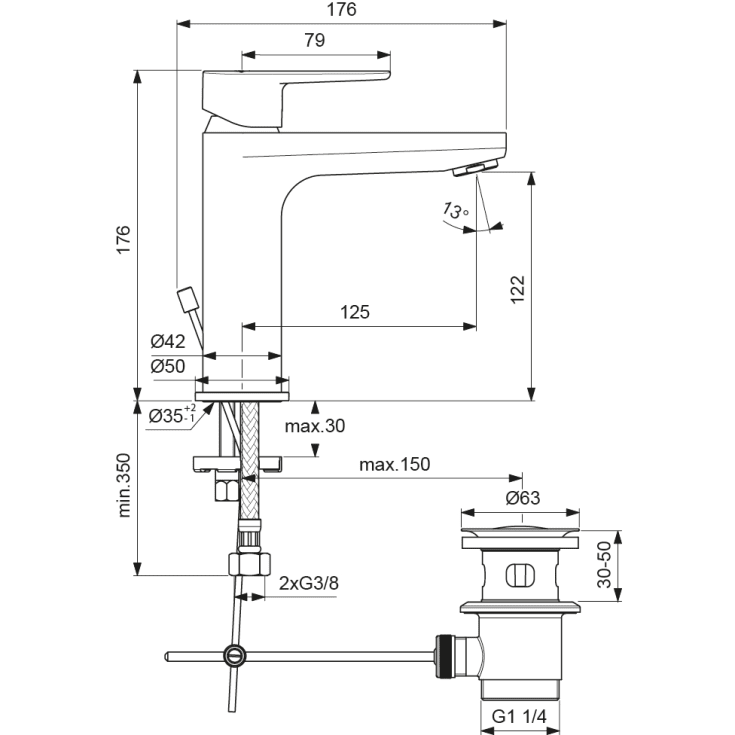Ideal Standard Cerafine O H120 håndvaskarmatur, krom