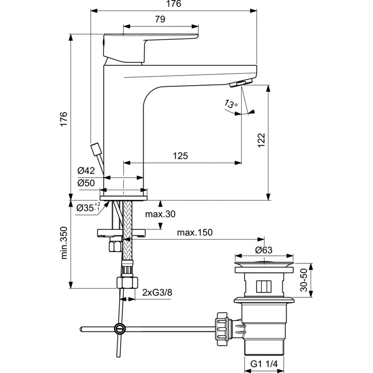 Ideal Standard Cerafine O H120 håndvaskarmatur, krom