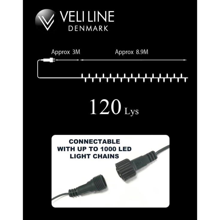 Veli Line utendørs LED lyslenke, varmhvit lys, 9 meter