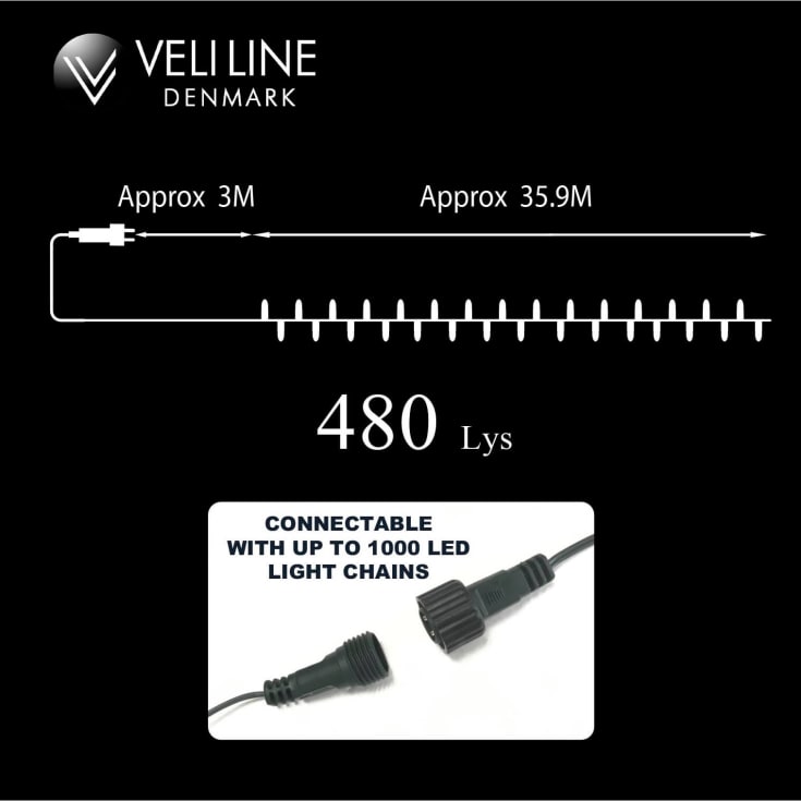 Veli Line utendørs LED lyslenke, varmhvit lys, 36 meter