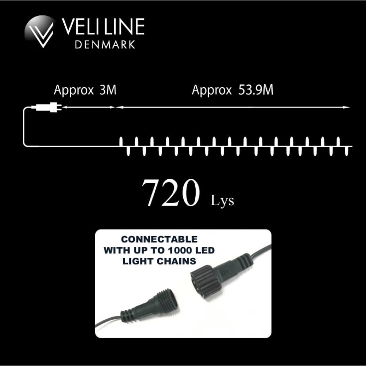 Veli Line utendørs LED lyslenke, varmhvit lys, 54 meter