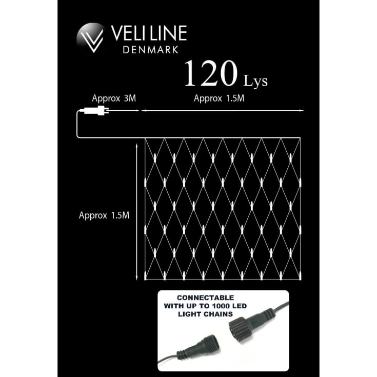 Veli Line utendørs LED lysnet, varmhvit lys, 150 cm x 150 cm